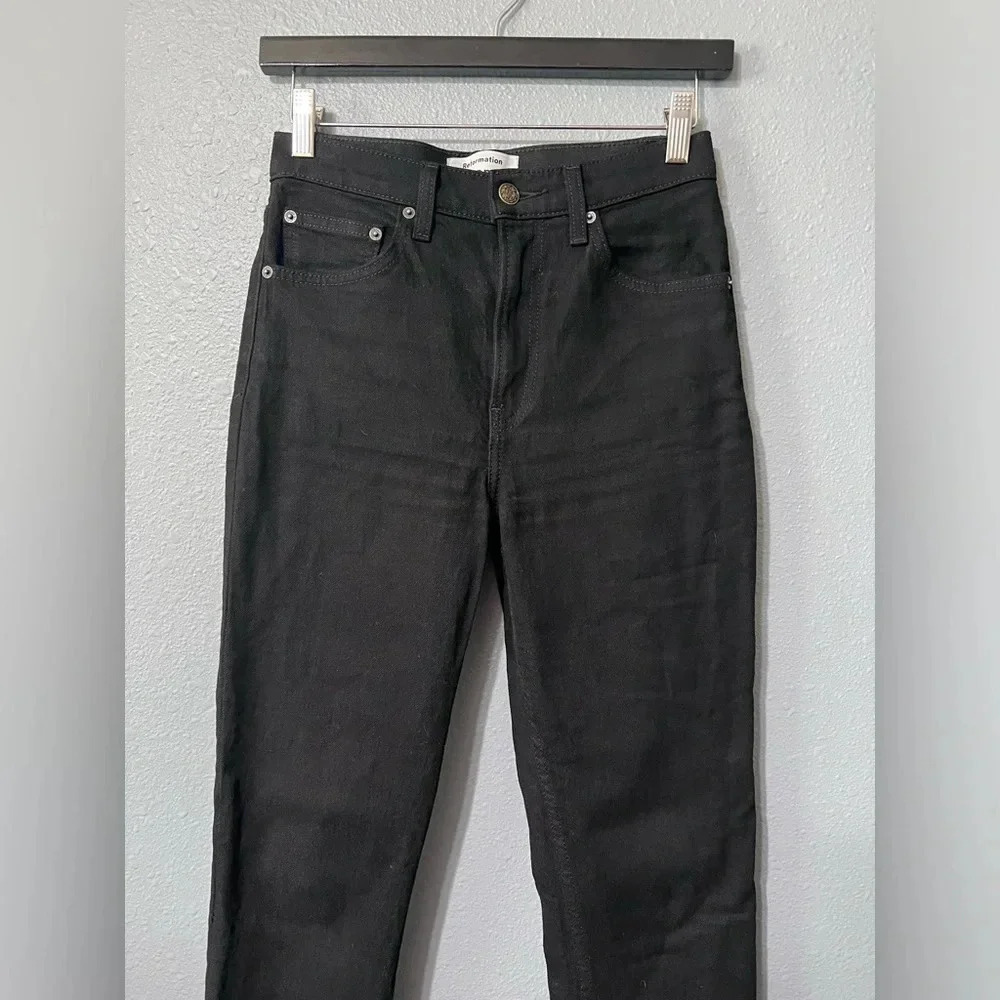 Reformation Jeans Women’s Liza High Rise Straight Leg Raw Hem Black Sz 25 EUC - Picture 3 of 6